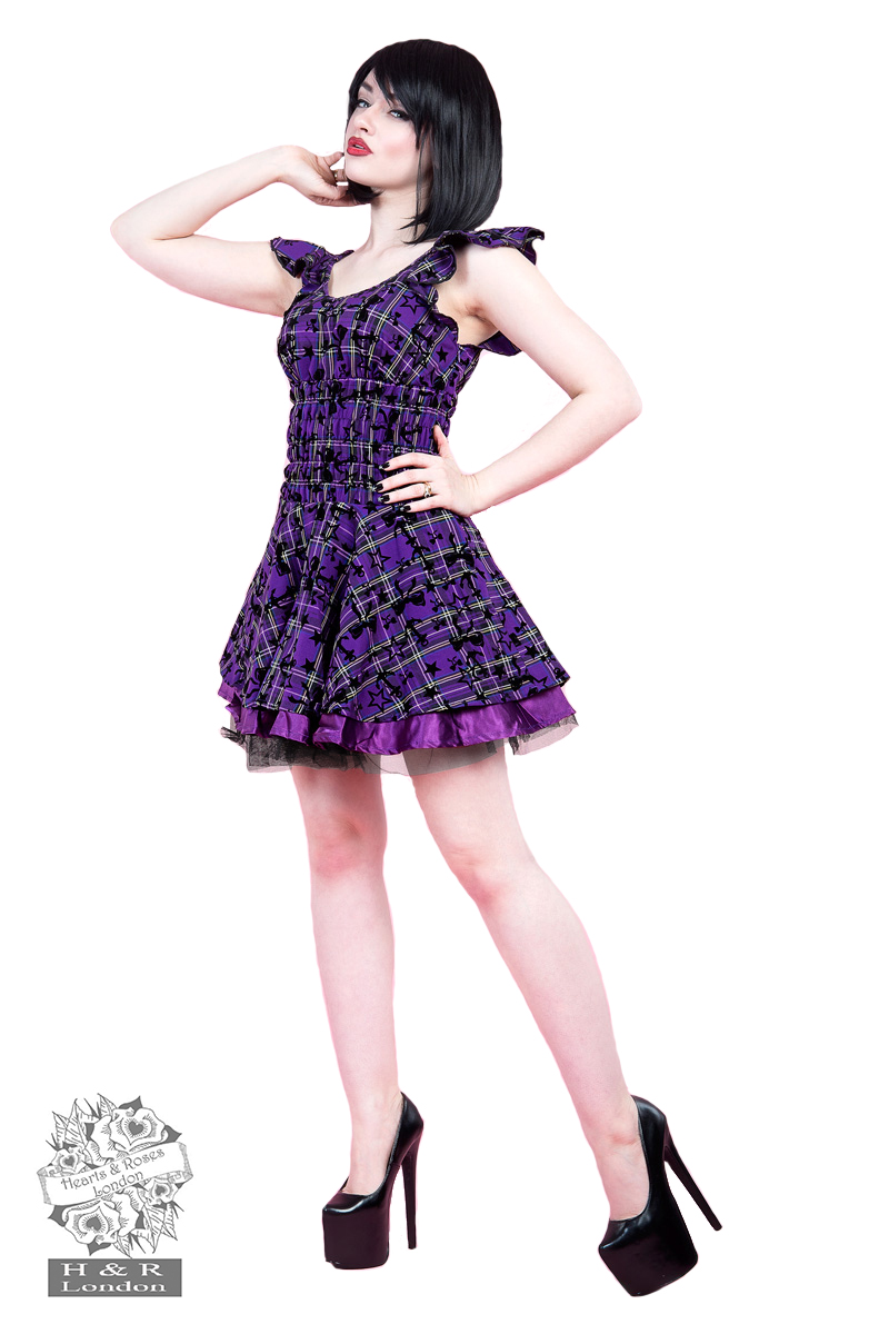Kiara Purple Flocked Tartan Dress With Tutu Skirt